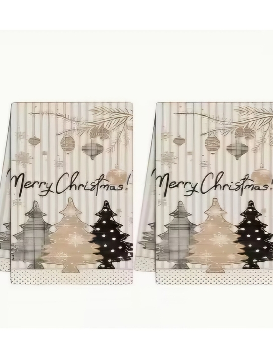 Other - Merry Christmas Kitchen Towel Set - Neutral Tree Design